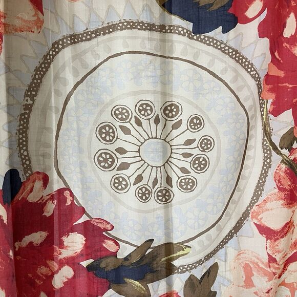 Lucky Brand 100% Silk Scarf Wrap Floral Geometric Pattern Tassel Accents 42 X 42 - Picture 2 of 7